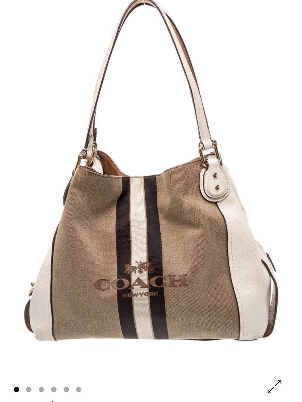 Coach Canvas Hobo Bag in Khaki, White & Dark Brown Stripes